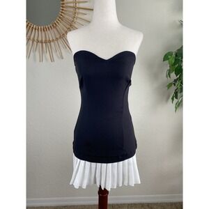 Musera XS Mini Dress Strapless Pleated Black White Cocktail Black Tie